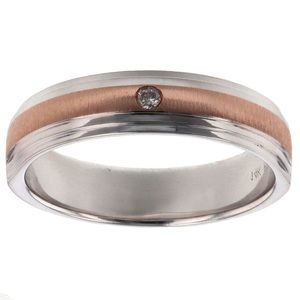 Mens 10kt Rose Gold-SS Diamond Wedding Band, Size 10